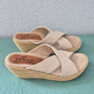SBICCA Size 8 Beige Canvas Crisscross Wedge Sandals Espadrille Platform